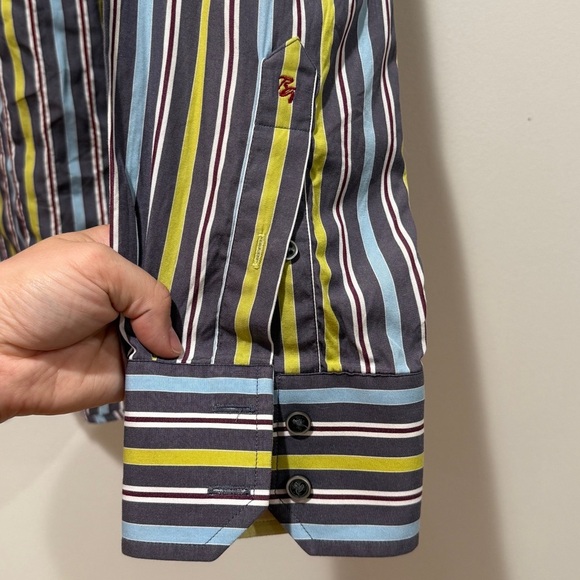 Robert Graham Mens Striped Flip Cuffs Button Up Shirt 2XL Embroidered Multicolor - Picture 2 of 13